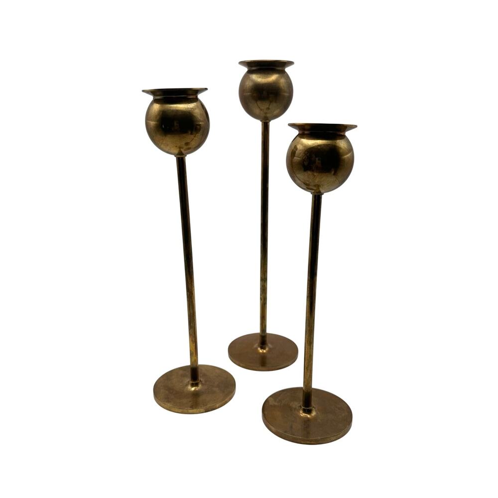 Skultuna 1607 Sweden Pierre Forsell Set of 3 Brass Tulip Taper Candle Holders